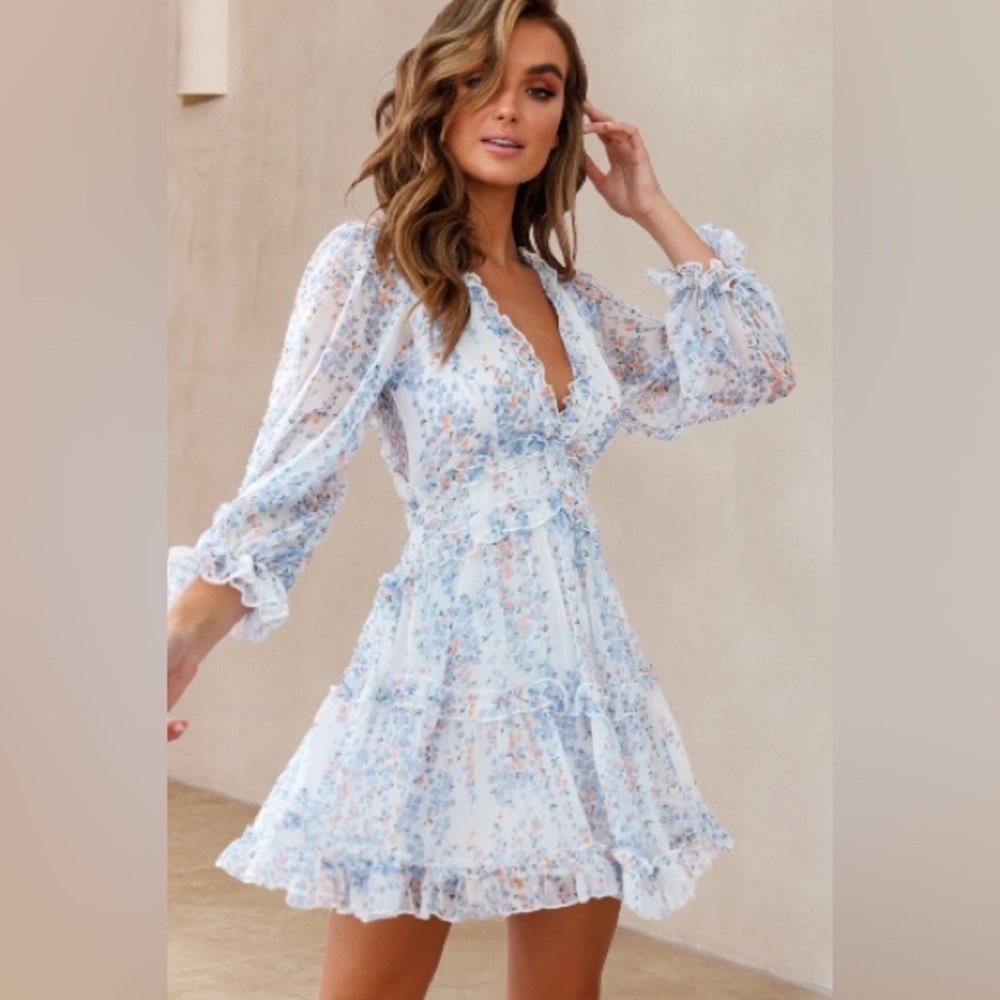 Laney Cutout Back Ruffle Detail Floral Dress White